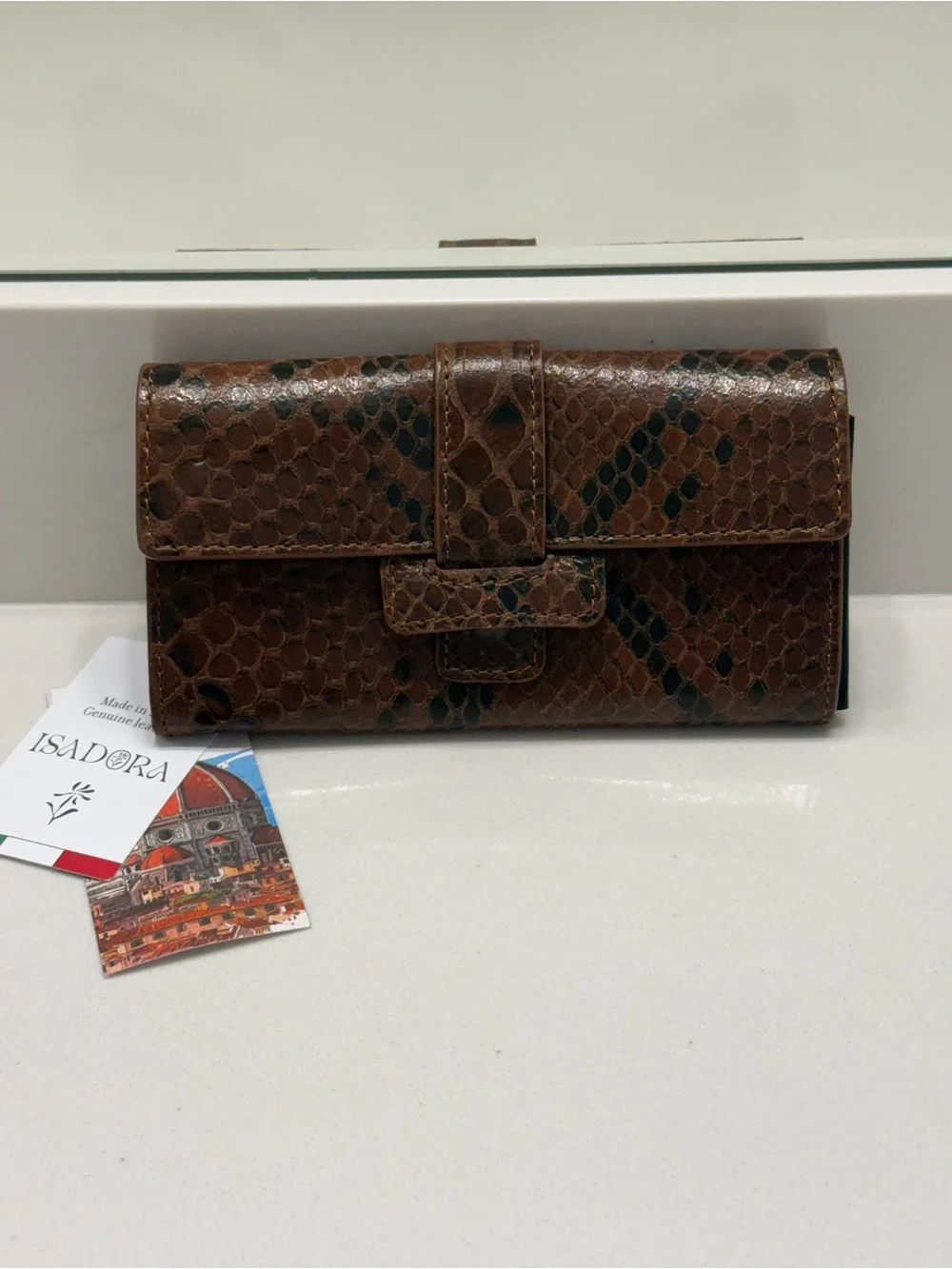 Brown Snake-Embossed Leather Wallet NWT